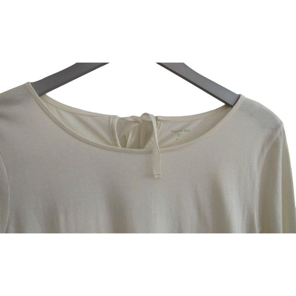 Garnet Hill Cream 3/4 Sleeve Lace Hem Knit Tie Neck Top Sz M - Picture 5 of 5